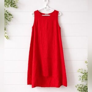 Terezo Millenio Woman’s Dress Red Size S 100% Linen A-Line Sleeveless Italy